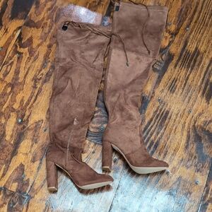 Fashion Nova Suede Tan Over the Knee Boots